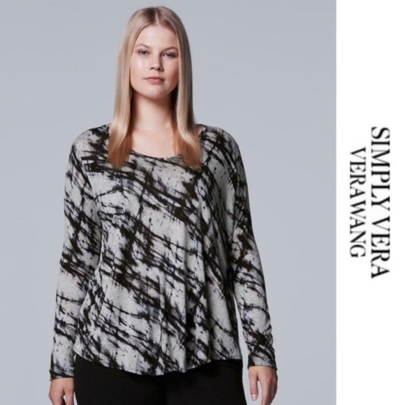 Simply Vera Wang long sleeve black and gray abstract print top size 0X - Picture 1 of 5